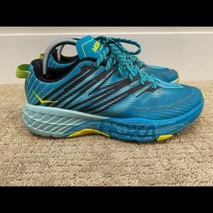 Hoka One One Speedgoat 4 Blue Yellow Women’s Size 10 Trail Hiking Running Shoes